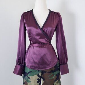 Wine Wrap Slouse V neck lace trim ballet balletcore balloon lantern